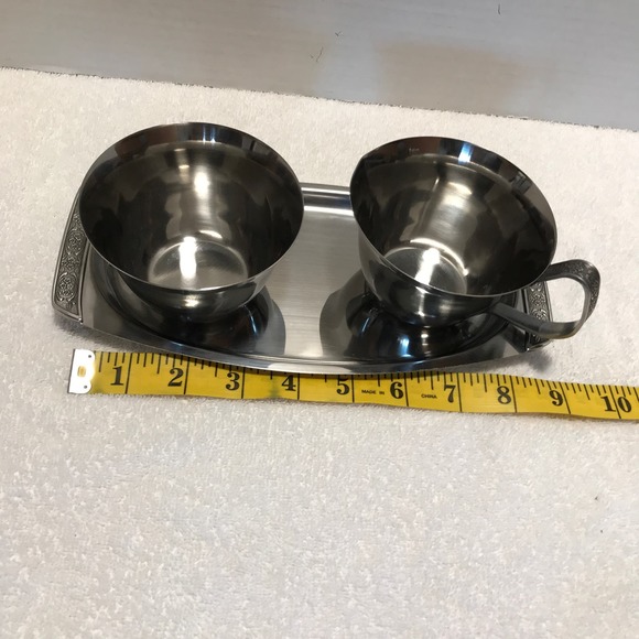 Vintage Creamer And  Sugar Bowl Set With Stainless Tray - Picture 7 of 11